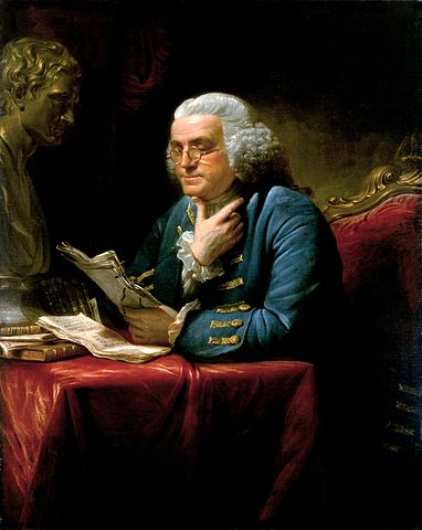 Portrait of Benjamin Franklin thinking really hard