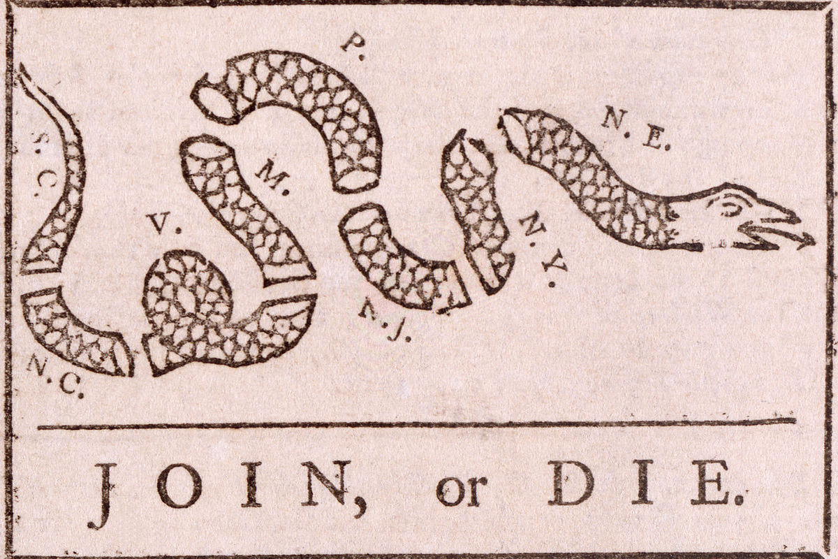 Benjamin Franklin's "Join, or Die" American Revolution Political Cartoon