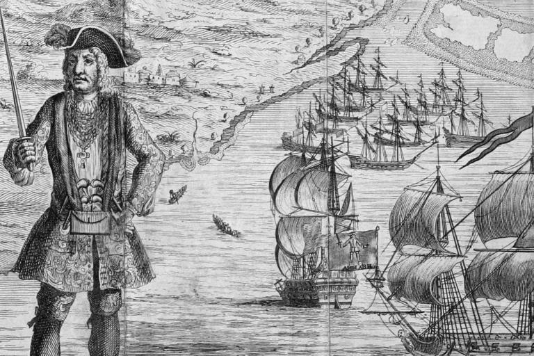 Image of Black Bart from General History of the Pyrates, one of the oldest pirate history books