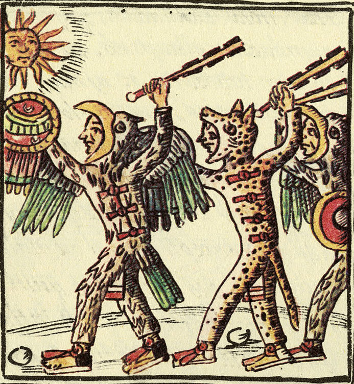 Aztec Eagle and Jaguar warriors going into battle.