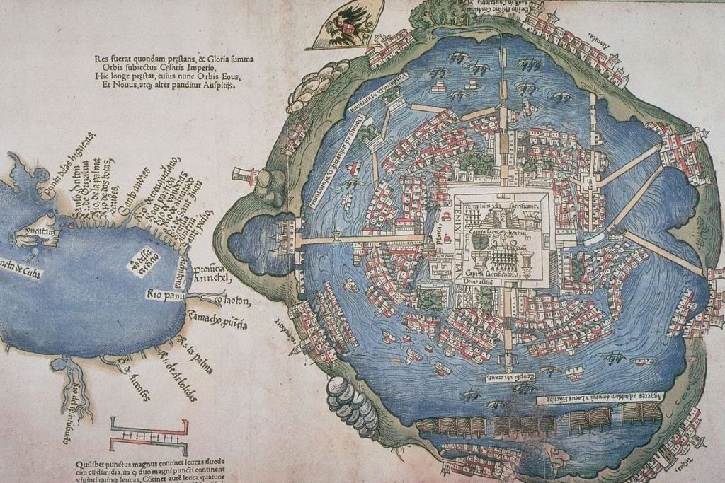 Map of Tenochtitlan, the Aztec capital which showed their power after the rise of the Aztec Empire