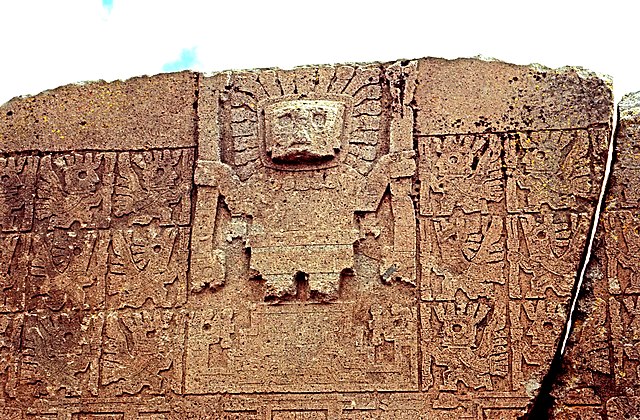 The Inca god Viracocha holding a thunderbolt in each hand. Thunderbolts were important Inca symbols.