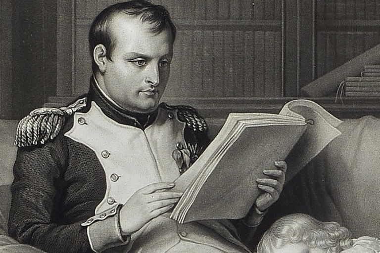 Illustration of Napoleon reading a book