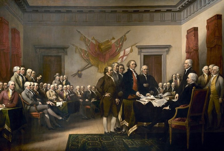 Painting of the signing of the Declaration of Independence.