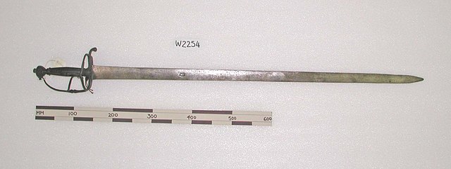 Rapier in a museum. Rapiers were one of the most important weapons.