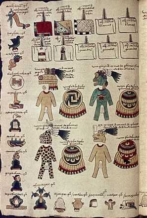 Image of Aztec warrior uniforms from an Aztec codex