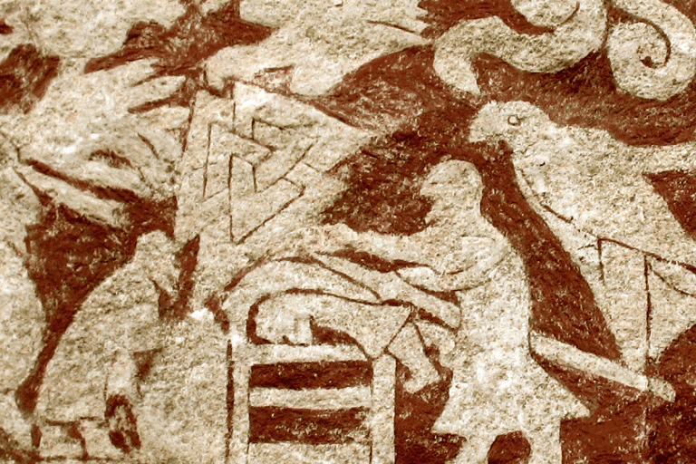 Close up image of the Stora Hammars I stone, highlighting the valknut, one of the most mysterious Viking symbols