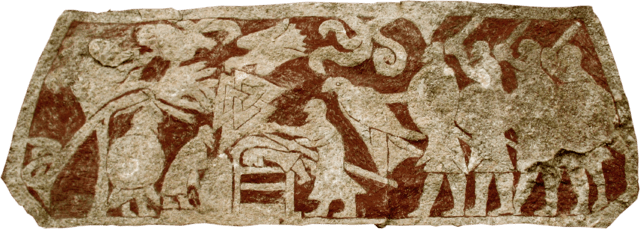 Section of Stora Hammars stone that depicts a valknut