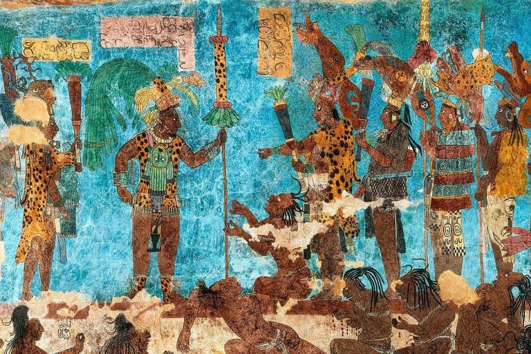 Mural from Bonampak showing Mayan warriors in their battle regalia