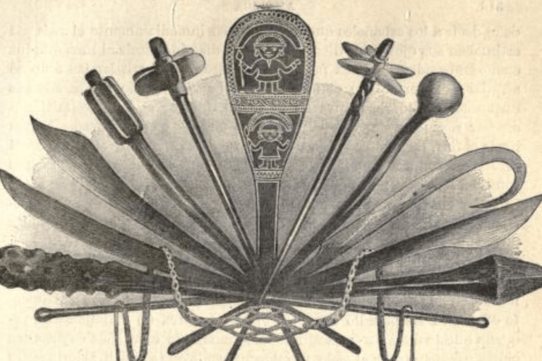An illustration of an array of Inca weapons